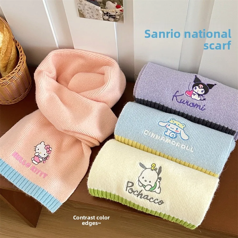 Sanrio Cute Plush Knitted Scarf for Girls, Versatile Warm Scarf, Student Autumn/Winter New Style