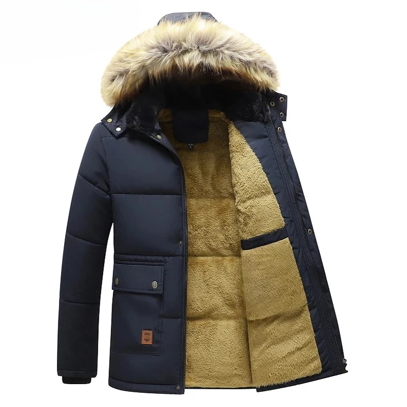 

Men 2025 Winter New Windproof Fleece Warm Thick Jacket Parkas Coat Men Fashion Hooded Fur Collar Jacket Classic Casual Parka Men