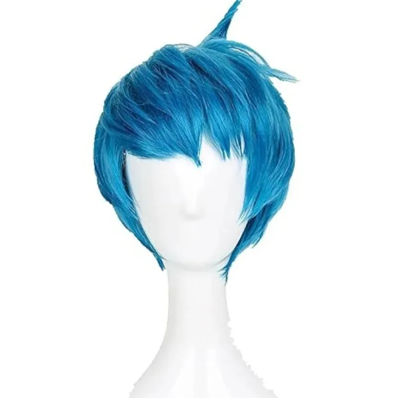 Inside Out Movie Joy Wig Peluca de disfraz de Cosplay de pelo azul corto, pelucas de disfraces de Cosplay, accesorios de Cosplay de fiesta de Anime, accesorios de Halloween