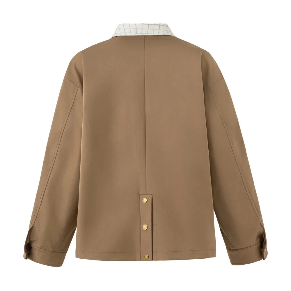 MWJLPWQ Plaid Pocket Collar Casual Workwear Jacket Men American Trendy Spring Autumn Turn-Down Collar Contrast Color Tops 20442