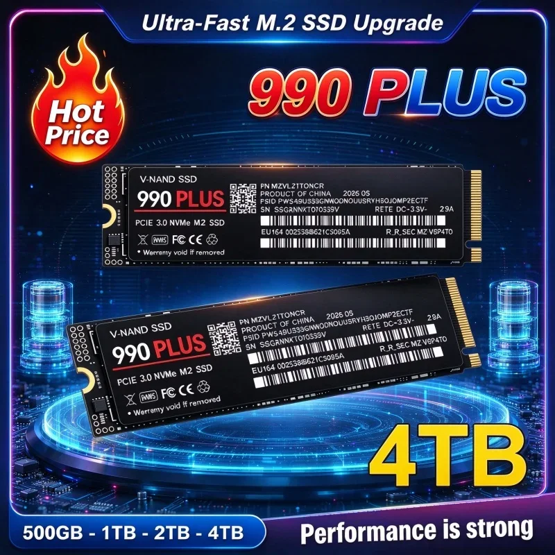 990 PLUS High Speed M.2 2280 NVMe SSD PCIe3.0 X4 TLC 3D NAND Internal Solid State 500GB 1TB 2TB 4TB for Laptop Desktop PC