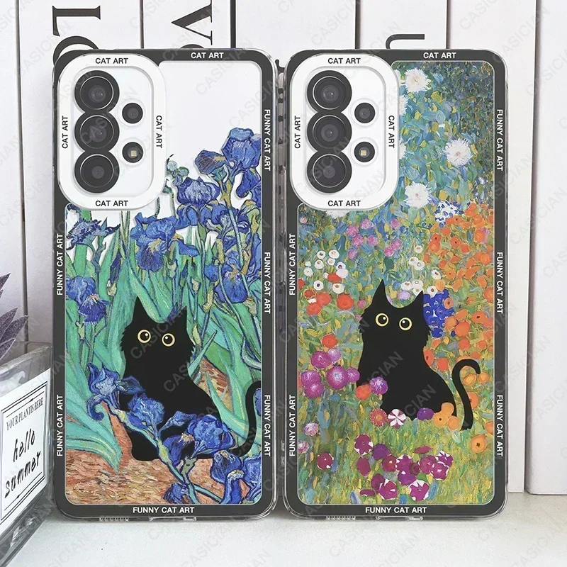 Funny Cat Art Case For Samsung Galaxy S20 Plus S21 FE S22 S23 Ultra A53 A52 A54 S24 Claude Monet Van Gogh Water Lilies Irises