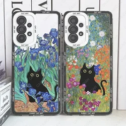 Śmieszne Cat Art Cat etui Samsung Galaxy S20 Plus S21 FE S22 S23 Ultra A53 A52 A54 S24 Claude monetka Van Gogh lilie wodne irysy