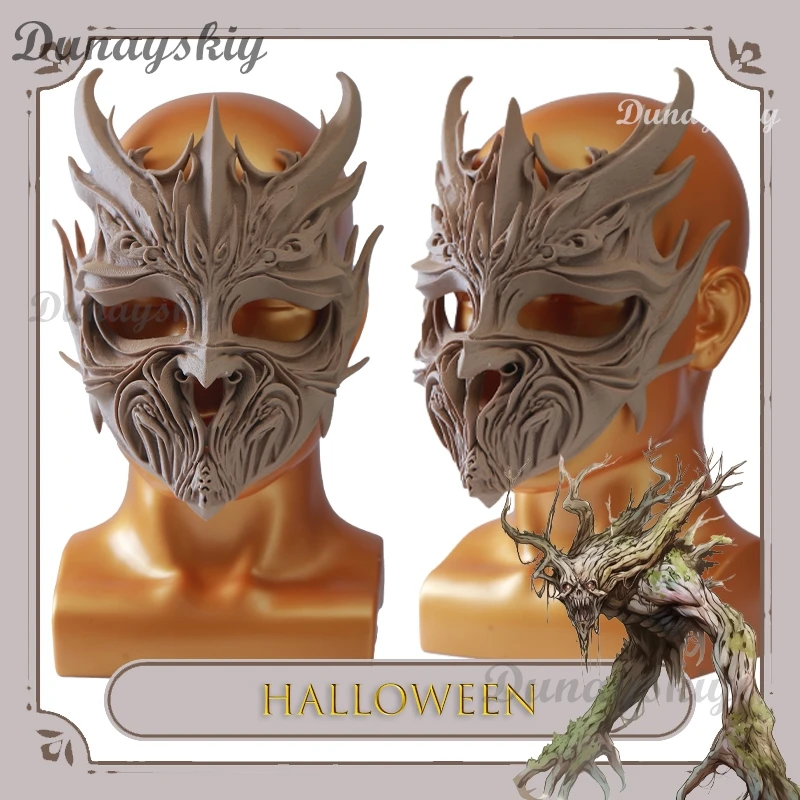 BHalloween شجرة الروح تأثيري قناع خشبي شيطان Facepiece أنيمي لعبة الدعامة عيد الميلاد المرحلة زي