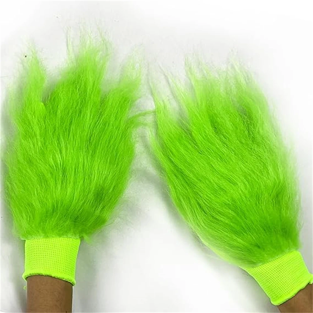 Guantes de monstruo verde para disfraz de Navidad, accesorios divertidos de Papรก Noel, peludo, vestido de broma para adultos, guantes peludos verdes