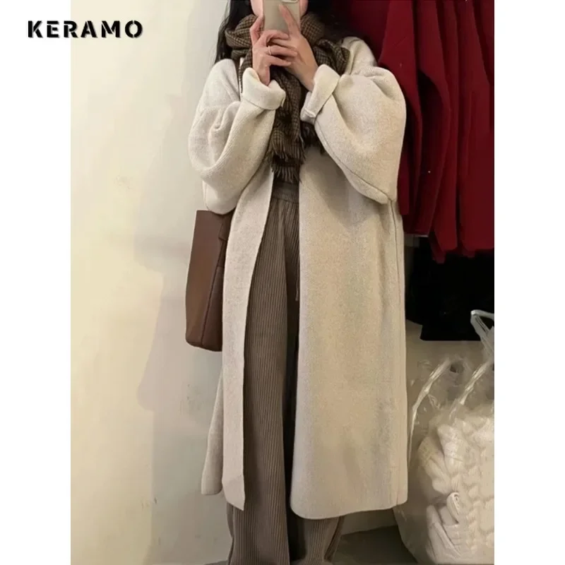 Women Casual Vintage Style Solid Color Knitting Long Sleeve X-long Cardigans 2023 Winter Fashion Oversized Simple Sweater