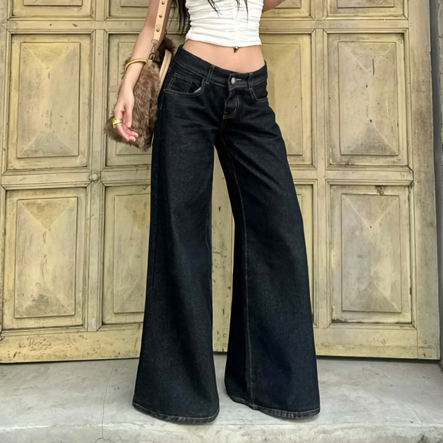

Y2K Black Jeans American Casual Versatile Loose Lazy Retro Slimming Spicy Straight Leg Pants