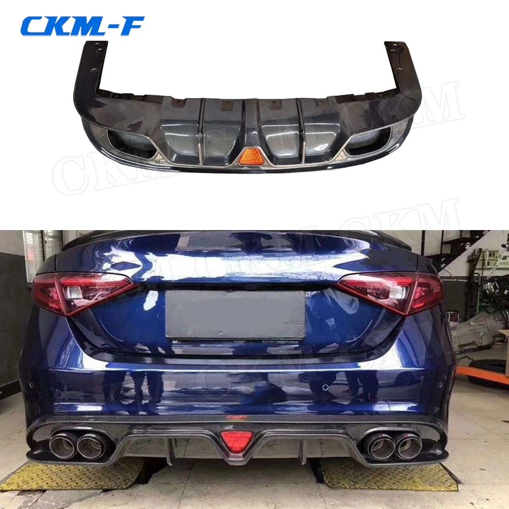 

With Lamp Carbon Fiber Rear Lip Diffuser Spoiler for Alfa Romeo Giulia Sedan 4 Door 2016 2017 FRP Bumper Guard