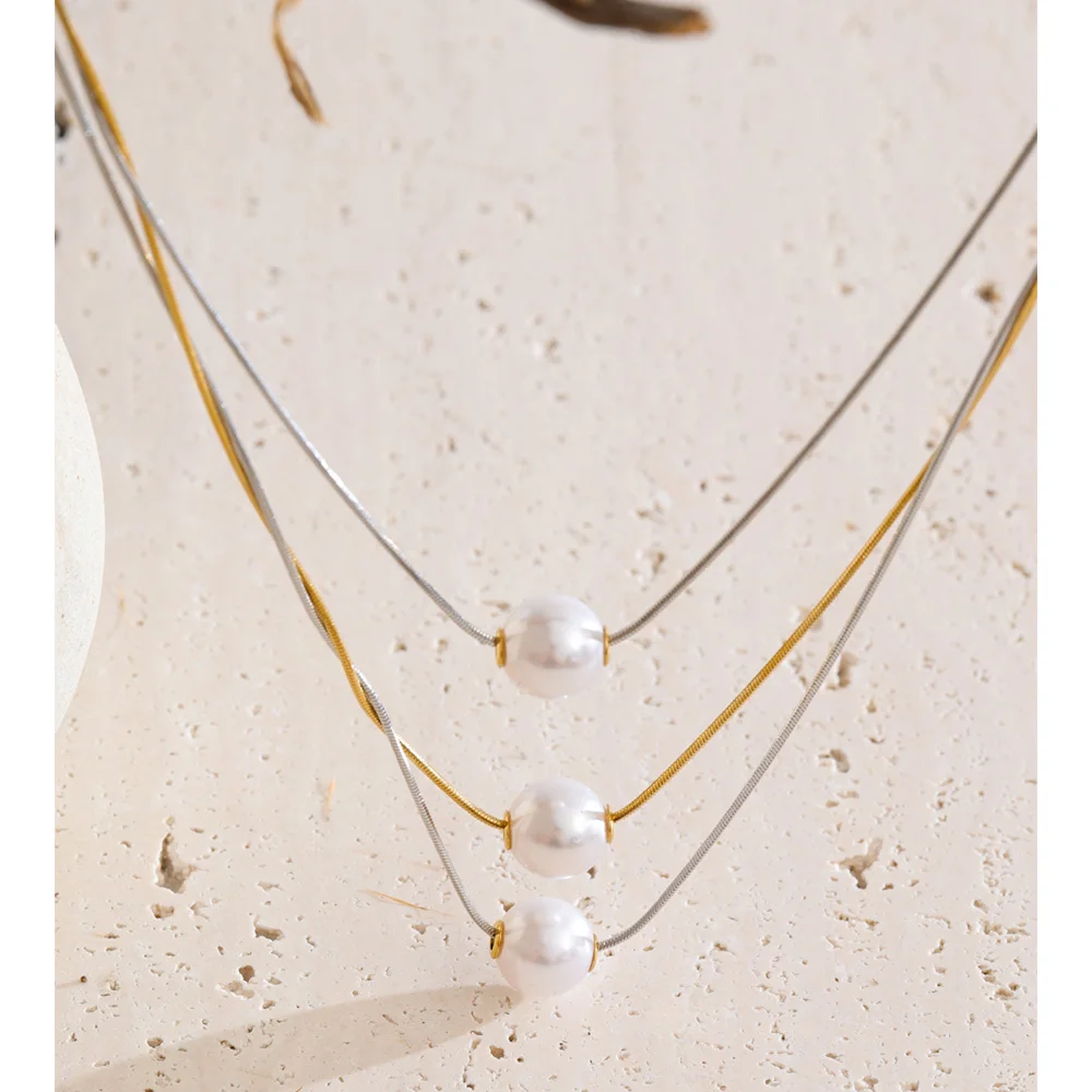 Yhpup Korean Stainless Steel Simulated Pearls 3-Layered Pendant Necklace Popular Fashion Chic Exquisite Jewelry Accessories Gift