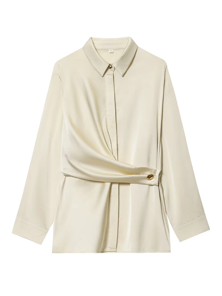 

Women Loose Shirt 2025 Autumn New Vintage Fashion Solid Color Long Sleeves Button Shirt Women Elegant Leisure Shirt