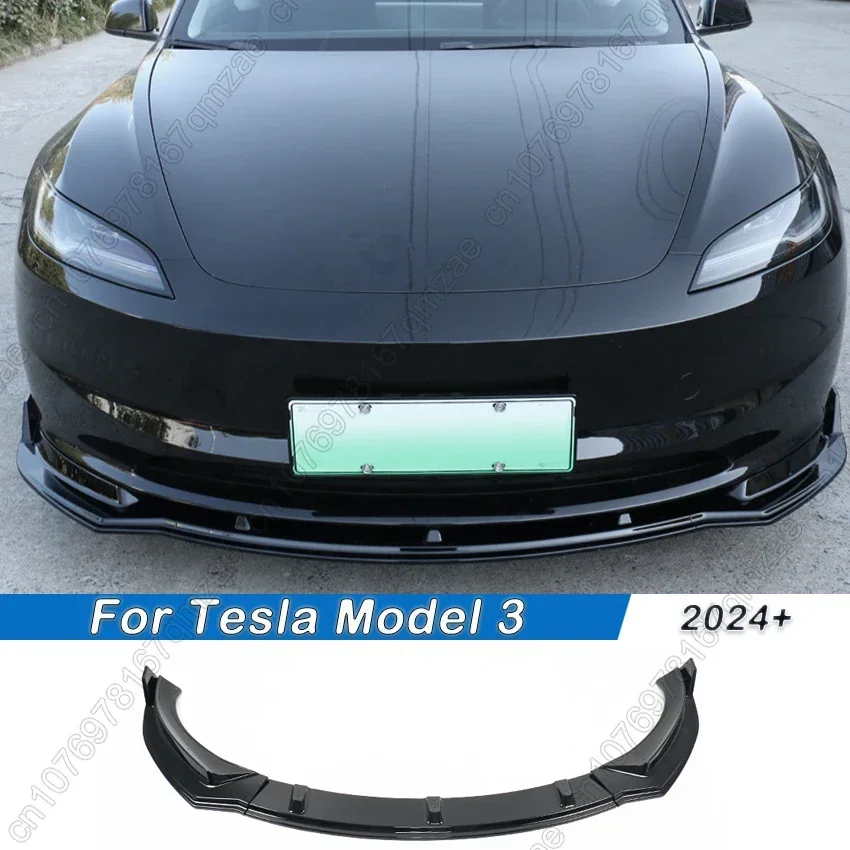 For Tesla Model 3 Highland 2024 3Pcs/Set Car Front Bumper Spoiler Lip Chin Diffuser Body Kit Carbon Fiber Look/Gloss Black