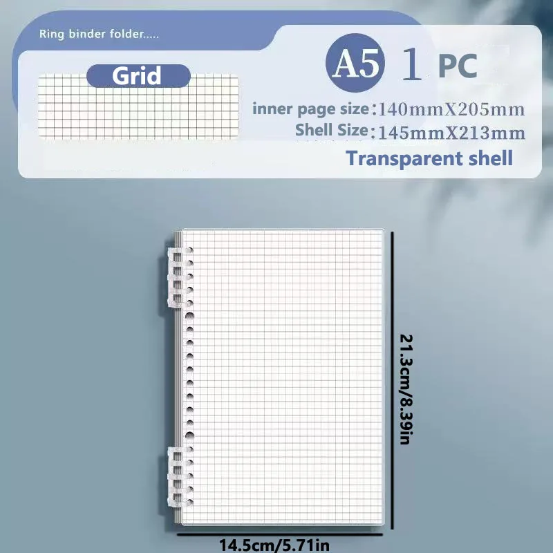 A5 Transparentes Raster-Notizbuch, Tagebuch, 120 Seiten, Schreibwaren, abnehmbare Spiralbindung, Notizbücher, Notizblock, Tagebuch, Notizbuch, Büro – Detail 8