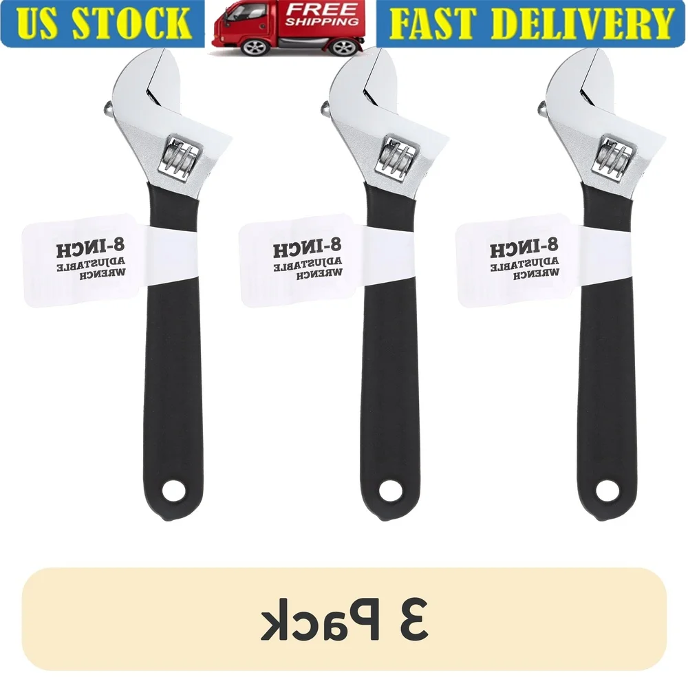 

3 Pack 8 Inch Adjustable Wrench Non Slip Grip Handle Precision Machined Carbon Steel Durable Tool Automotive Home Repair