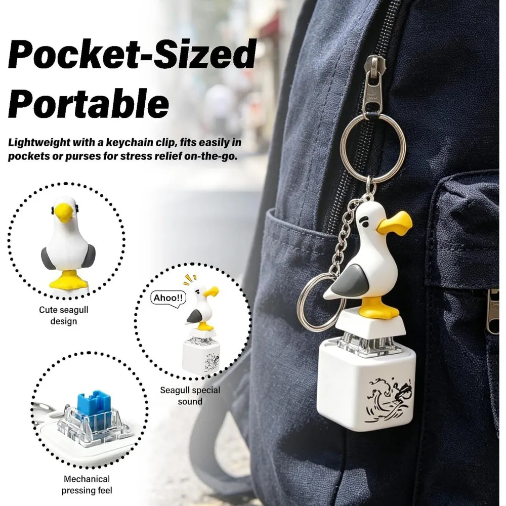 Real Sound Seagull Button Keychain Type-C Charging Button Battery Sound Button Keychain LED Light Stress Relief