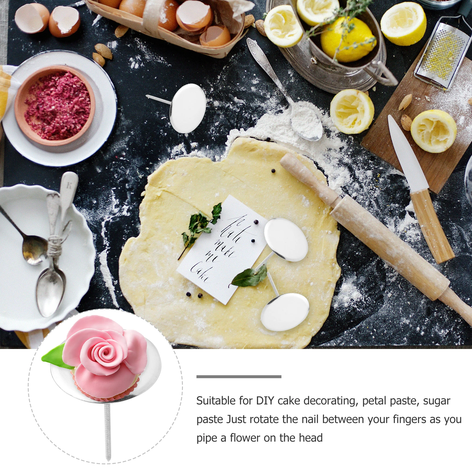 

4 pcs Cake Flower Decorating Nails Stainless Steel Heating Core Baking Tools Cupcake Decor Easy Clean Professional