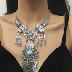 Artystyczny naszyjnik w stylu Vintage Maxi Choker dla kobiet duży etniczny w stylu cygańskim kołnierz naszyjnik z frędzlami geometryczna biżuteria Collier