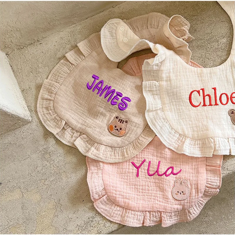 

Baby Lace Bib, Teddy Bear, Gauze Bib, Personalized Embroidered Name, Baby Spitting Milk Bib, Water Absorbent Bib, Rice Bag