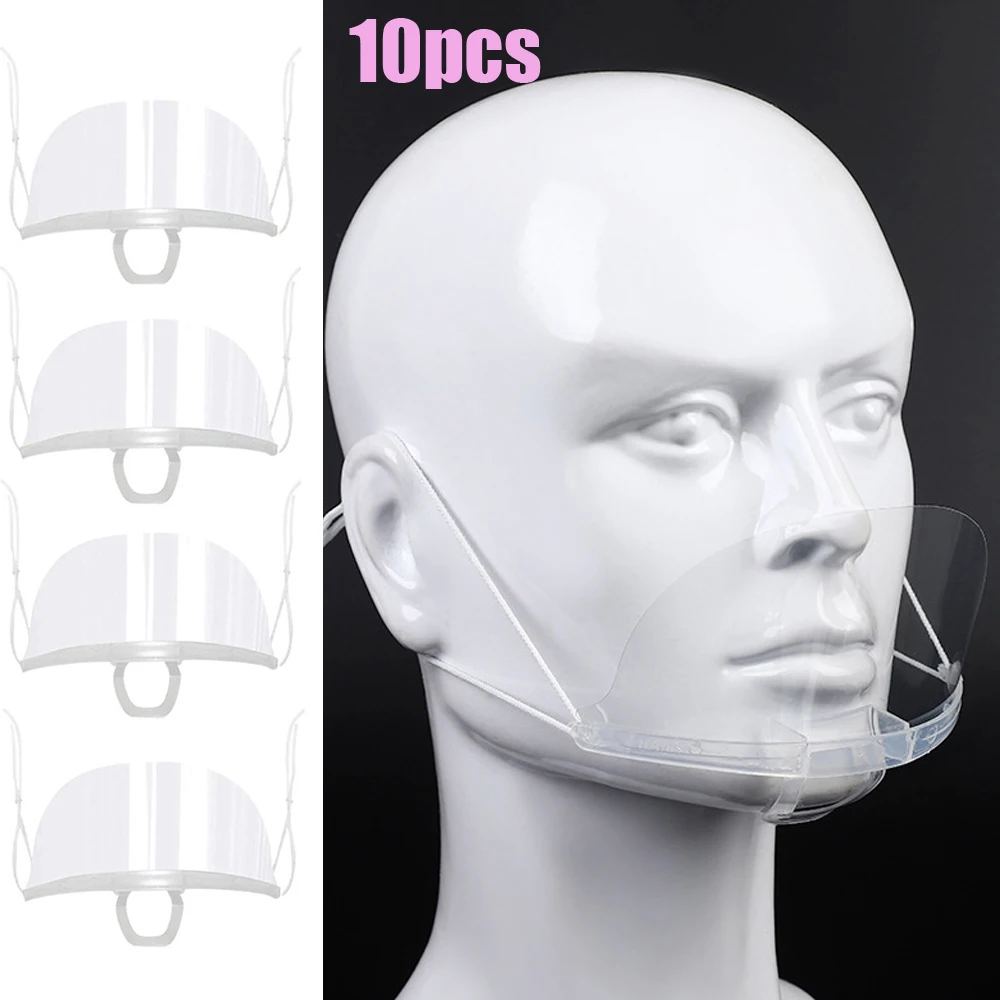 

10 шт., противотуманная маска шеф-повара, крышка для ресторана, школы, защита от слюны, многоразовая прозрачная маска для рта, крышка