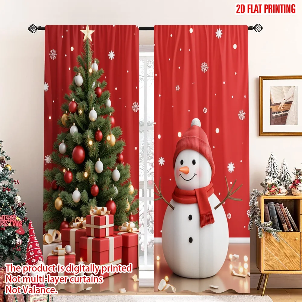 

2pcs 2D flat printing Christmas Drapes Christmas Tree Snowman Festive Gifts Polyester Without Electricity Family Party Perfect