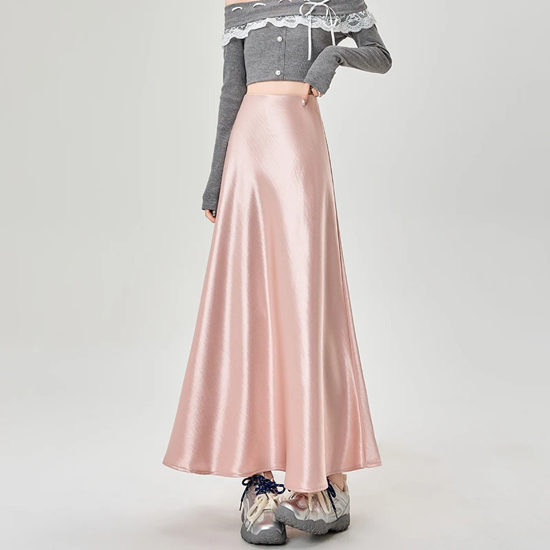 

Макси-атласная юбка из искусственного шелка, женская летняя элегантная тонкая юбка с высокой талией и рыбьим хвостом, длинная юбка на бедрах