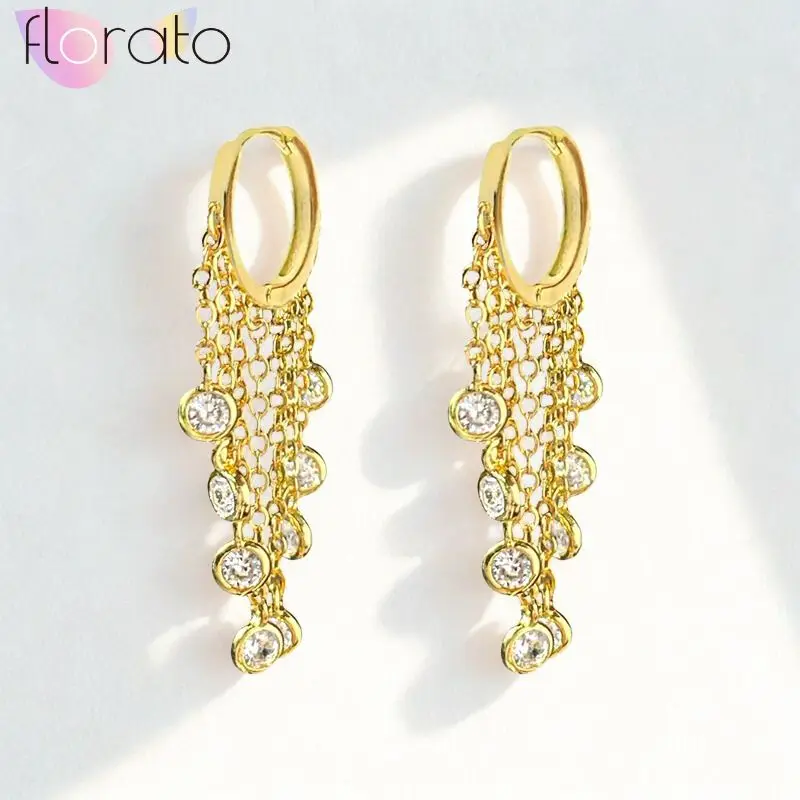 

925 Sterling Silver Needle Classic Luxury Irregular Tassel Multi-chain Zircon Earrings Pendant Women's Fashion Wedding Jewelry