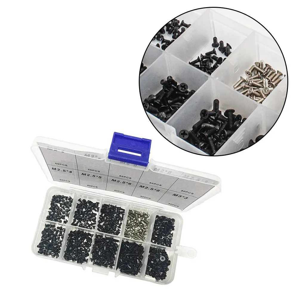 500Pcs Laptop Screws Set M2x3 M2x4 M2x5 M2x6 M25x3 M25x4 M25x5 M25x6 M25x8 M3x3 Carbon Steel Repair Kit for Laptop Repair