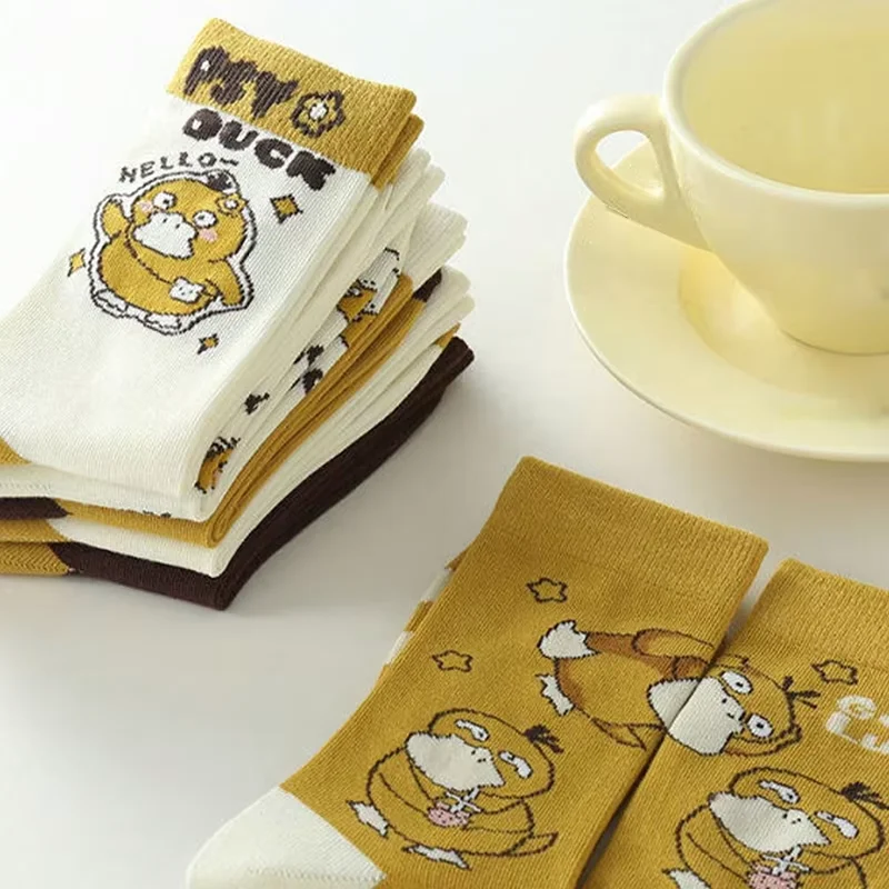 5 Paar zufällig bedruckte Pokémon-Anime-Baumwollsocken für Damen, neutral, lässig, niedliches Entenmuster, niedrig geschnittene kurze Socken – Detail 5