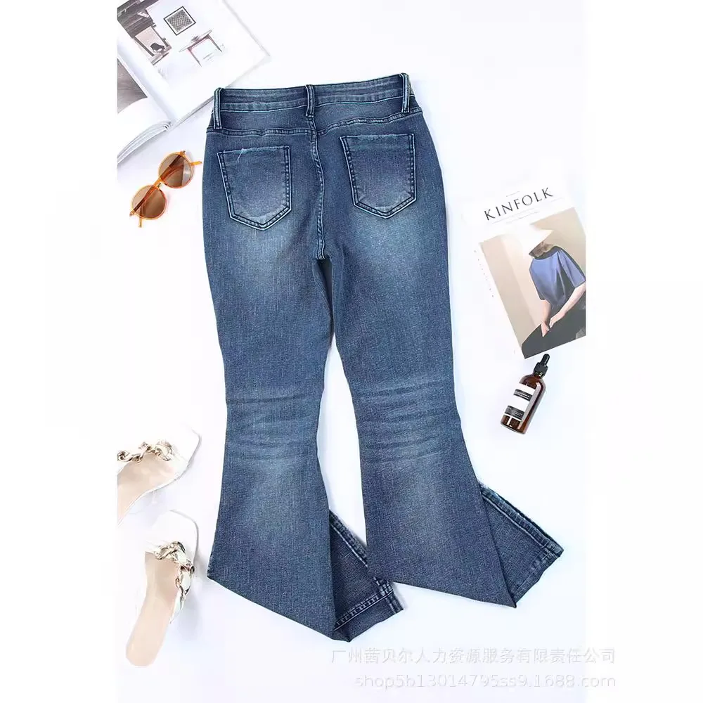 Elegante jeans de emenda, calça comprida, slim fit, sexy, casual sólido, apertado, cintura alta, buraco, calças lare, verão