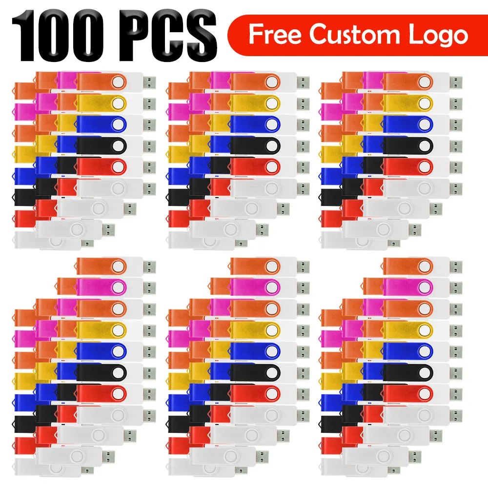 100Pcs/Lot Free Custom Logo Metal USB 2.0 Flash Drive 64GB 32GB Memory Stick Pendrive 4GB 8GB 16GB U Disk Thumb Drive 128mb