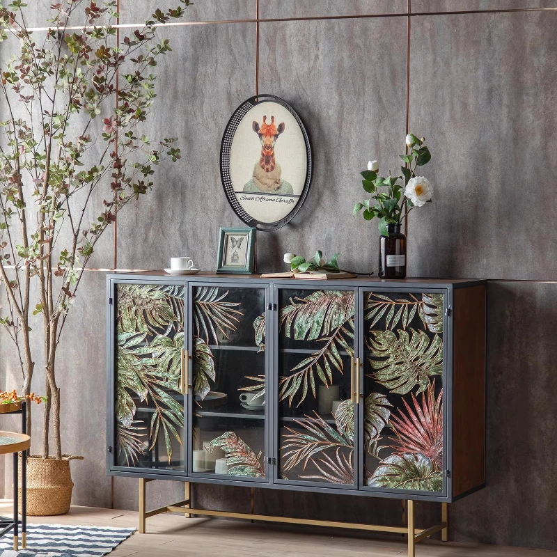 American rural entrance cabinet, stained glass wine cabinet