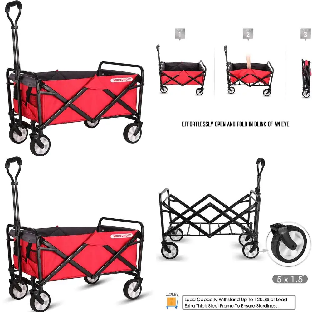 

Складная универсальная тележка для улицы повышенной прочности с колесами и держателями для бутылок, идеально подходит для сада, парка, пикника и кемпинга, красная