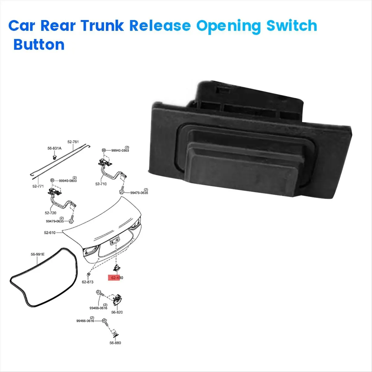 #02D  Car Rear Trunk Release Switch Button ,GHK1-56-8D0 Car Rear Trunk Release Opening Switch for Mazda 3 6 Axela (Black)