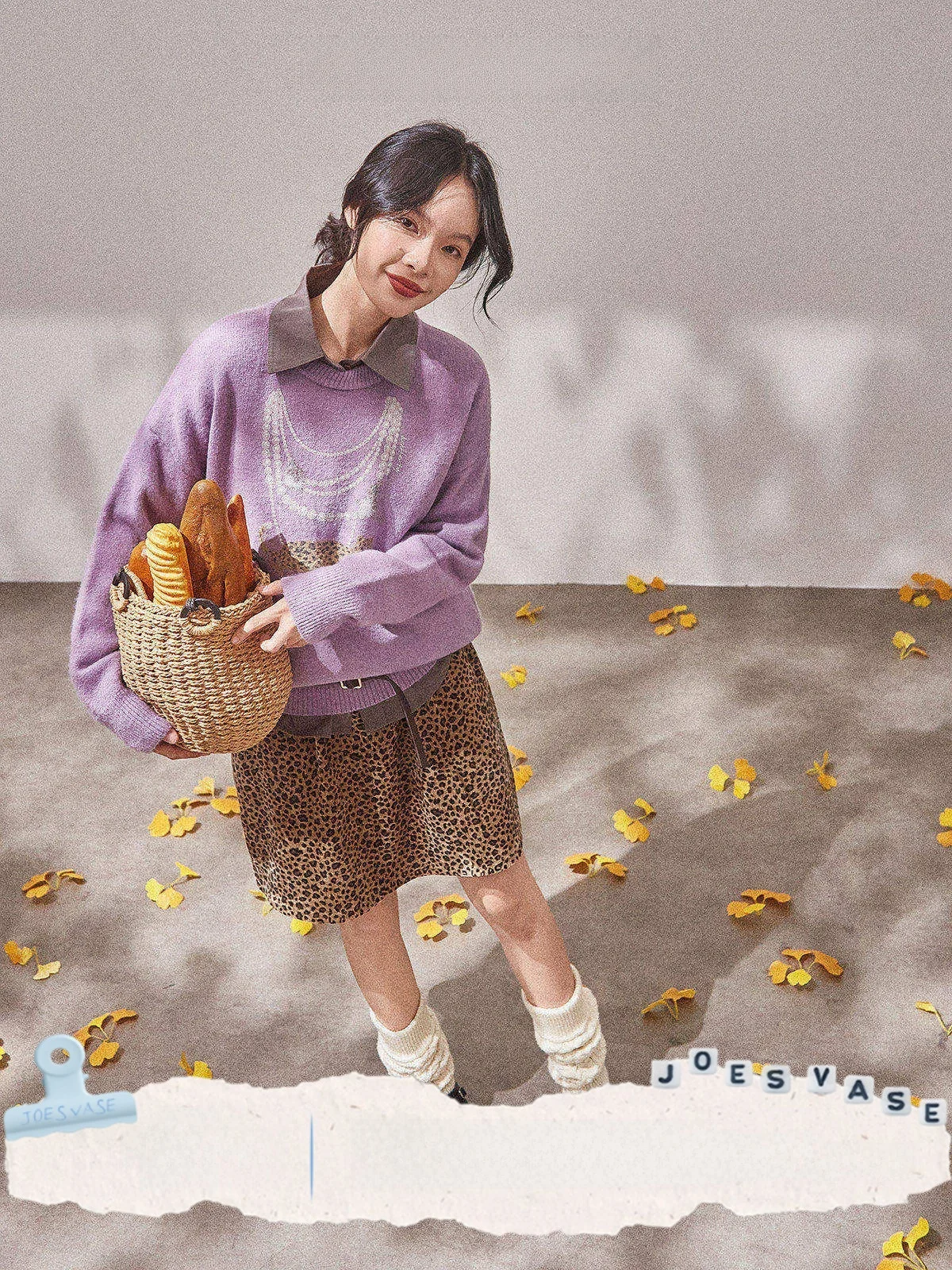 

Loose Women's Purple Leopard Print Sweater Comfortable Straight Cut Long Sve round Ne Warm Autumn New Sle Crew Ne