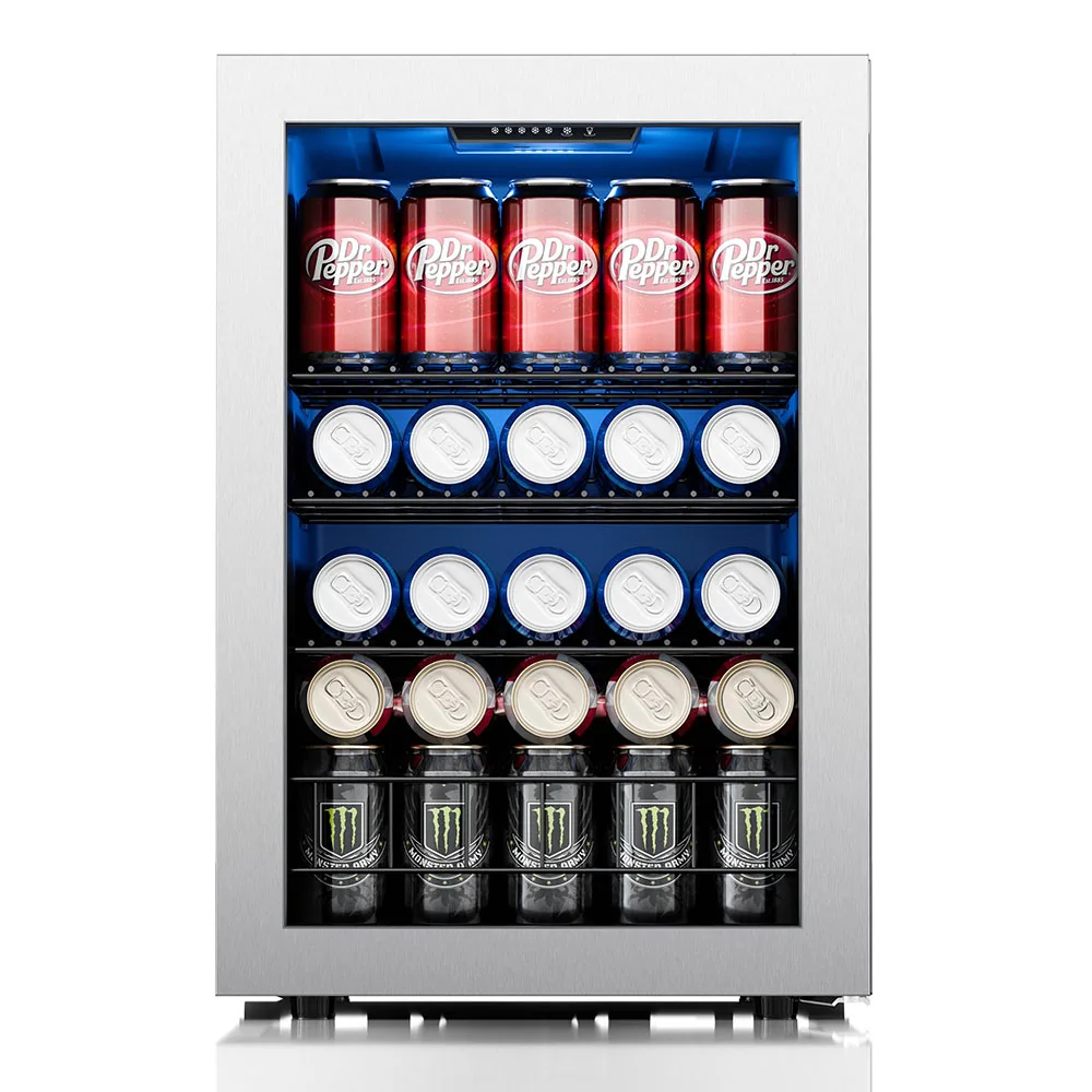 Ca'lefort 80 Can Freestanding Beverage Fridge Glass Door Mini Refrigerator & Cooler for Beer and Soda Ideal for Home or Kitchen