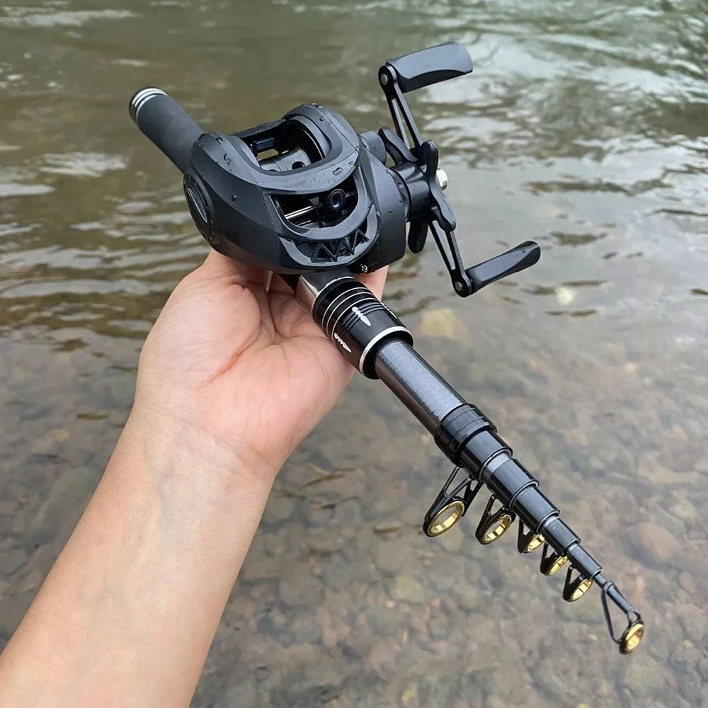 1,5-2,4 m Angelrute Reel Combo Tragbare Teleskop Reise Pole 18 + 1BB Links/Rechts Hand Baitcastingrolle für Bass Karpfen Angeln – Detail 13
