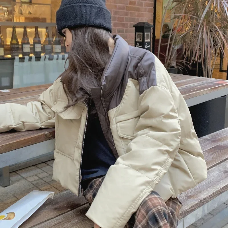 Chic Mix Color Parkas for Women Winter Stand Collar Lightweight Warm Jackets Woman Zippers Buttons Double Placket Designs Coats
