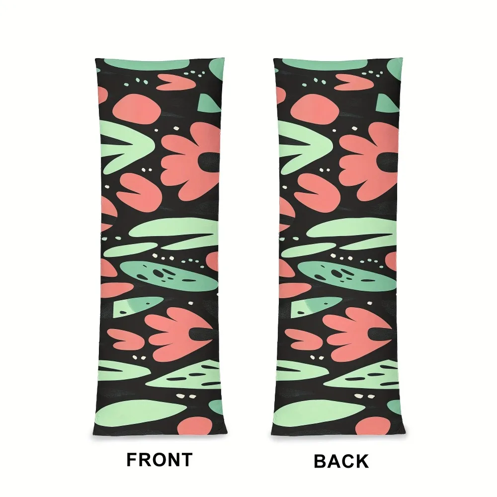 A Double-sided Vintage Abstract Print Long Pillowcase - Featuring Vibrant Pink, Green, and Mint Colors on a Dark Background, wit