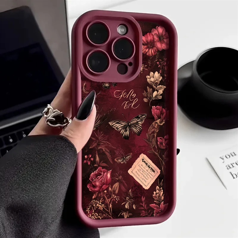Vintage Botanical Butterfly & Floral Phone Case for iPhone 17 16 15 14 13 12 11 Pro Max XS XR 7 8 Plus SE2 16E 17 Air Soft Cover