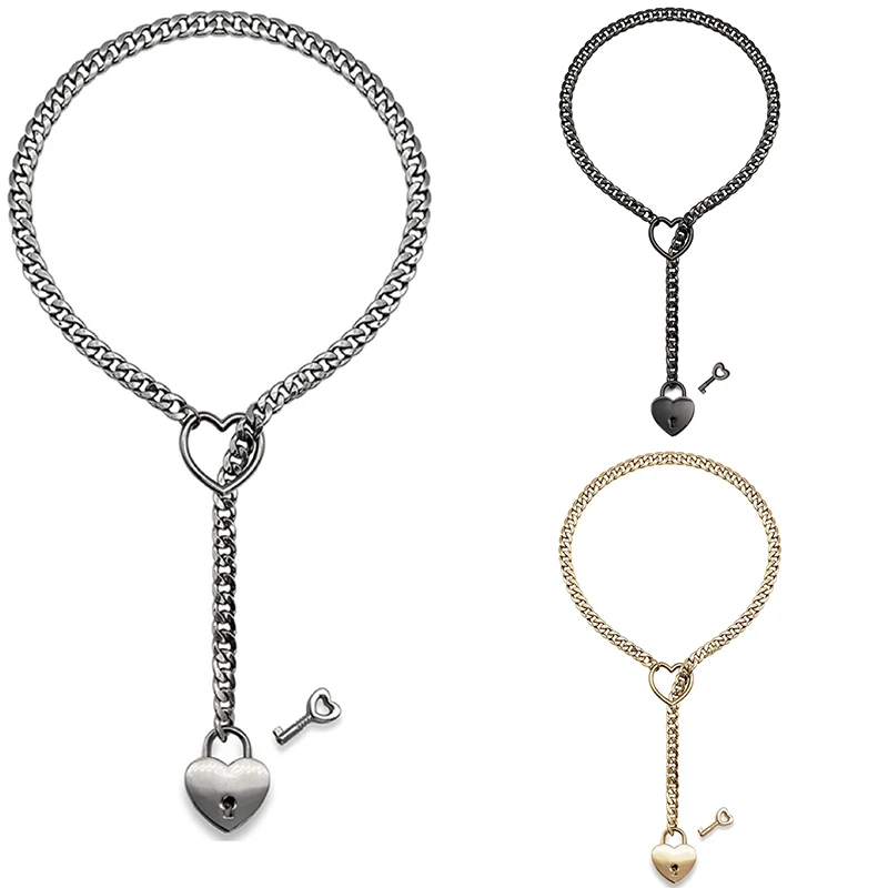 Collana con catena a Slip da donna di moda collana lunga cubana con O-Ring a forma di cuore regolabile con nucleo di blocco a forma di cuore con chiave 2024 nuovo