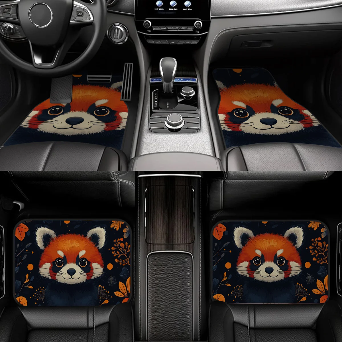 4pcs Set, Non-Slip Car Floor Mats With Red Panda Cartoon Animal Pattern, Suitable For Sedans And SUVs, Interior Decoration And P