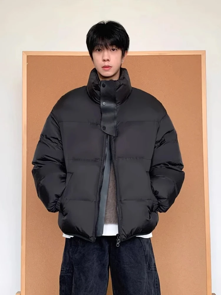 

Men's Thiened Quilted Cotton Jaet Stand Collar down Winter Coat Warm Retro Bread Sle Casual Loose Fit Zipper Closure