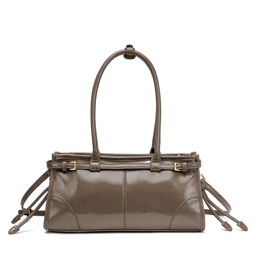 حقيبة الرغيف الفرنسي الجديدة ذات سعة كبيرة، دراجة نارية قديمة، طبقة أنيقة، حقيبة نسائية من جلد الشمع الزيتي، حقيبة كتف كروس