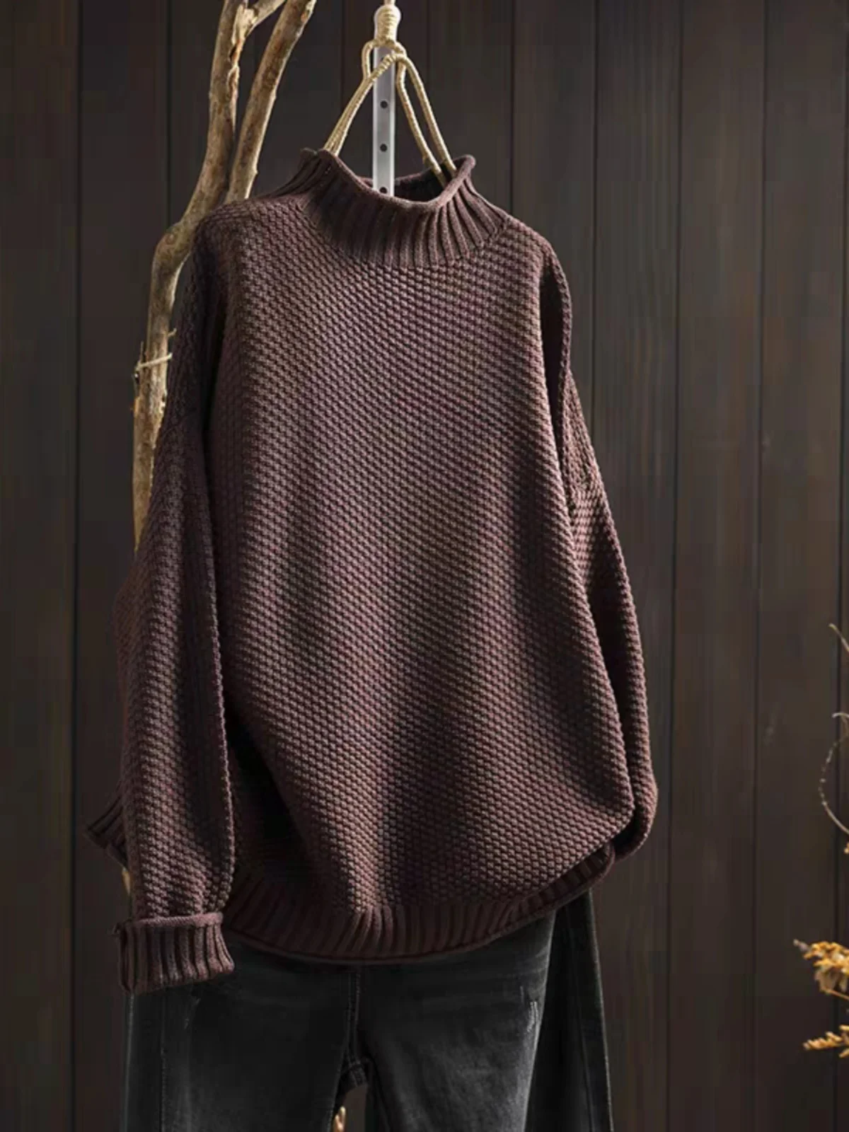 Prendas de punto informales de algodón para mujer, suéter largo de ocio de otoño con cuello alto, talla grande, MM, Boting irt