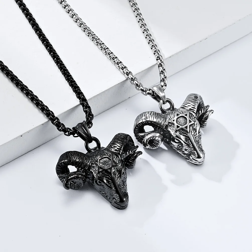 

DARHSEN Gothic Men Stainless Steel Statement Pendant Necklace Goat Demon Devil Fashion Jewelry Silver Color