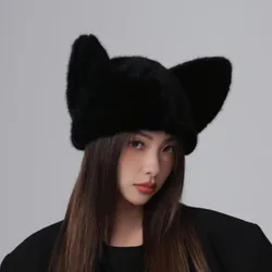 2024 nuove donne invernali cappello di protezione dell'orecchio orecchie di gatto ragazza paraorecchie berretto spesso peluche caldo cappello Baotou berretti solidi cofano