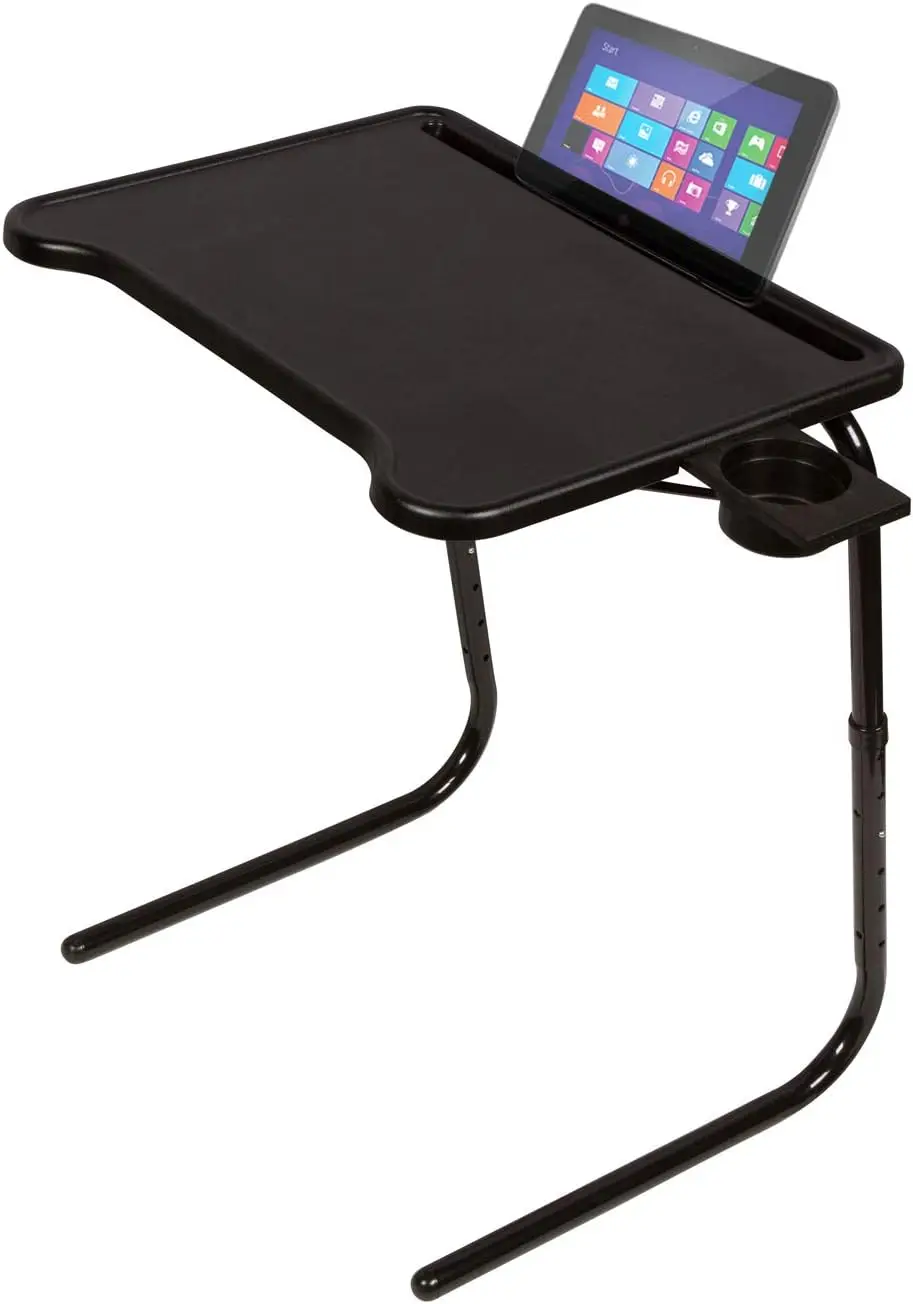 

Ultra Folding TV Tray with Cup Holder, Adjustable Height and Angle, Device Slot (Black)