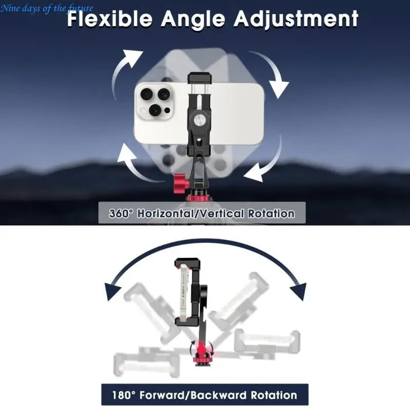 

Tripod Mount with Double 1/4" Hot Shoe, Adjustable Phone Camera Holder, Cellphone Tripod Holder Adapter E65A