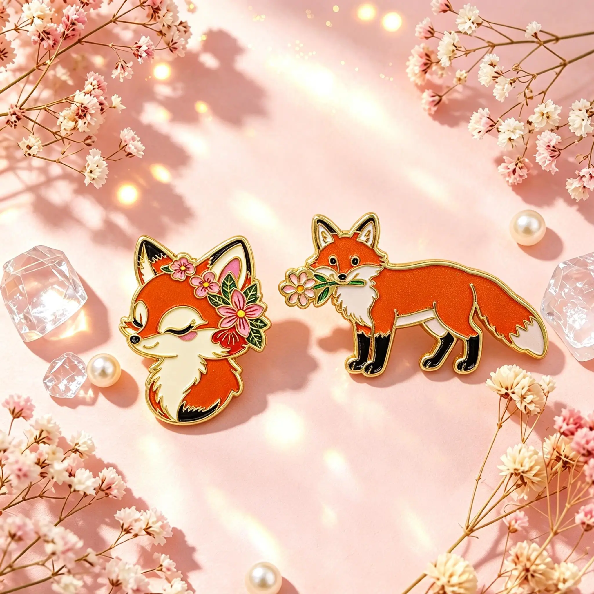 2pcs Cute Fox Enamel Pin Set Cartoon Brooch For Coat Women's Brooches Collar Lapel Pins Animal Badges Jewelry Gift for Friends