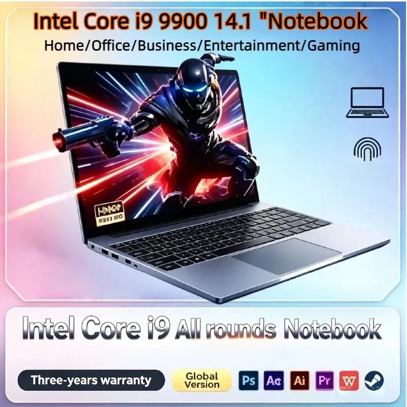 4K UHD IPS 14,1-Zoll-Gaming-Notebook Intel i9 9900 32GB RAM 1TB/2TB M.2 SSD Tastatur mit Hintergrundbeleuchtung Büro-Business-Laptop PC Computer