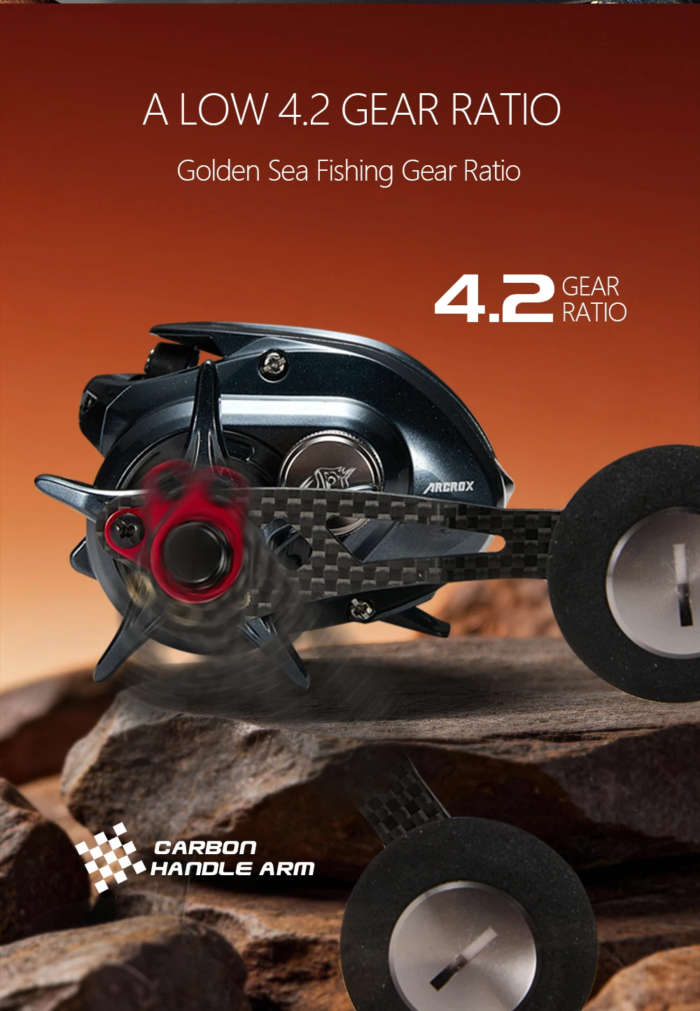 Soloking 4.2:1 Übersetzungsverhältnis Arcrox Salzwasser-Baitcasting-Rolle aus Carbon, 8 kg maximale Bremskraft, 8+1 Kugellager, Octopus-Rollen – Detail 6